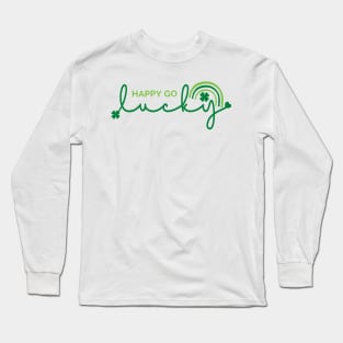 St Patrick's Day-Happy Go Lucky Clover Rainbow Long Sleeve T-Shirt